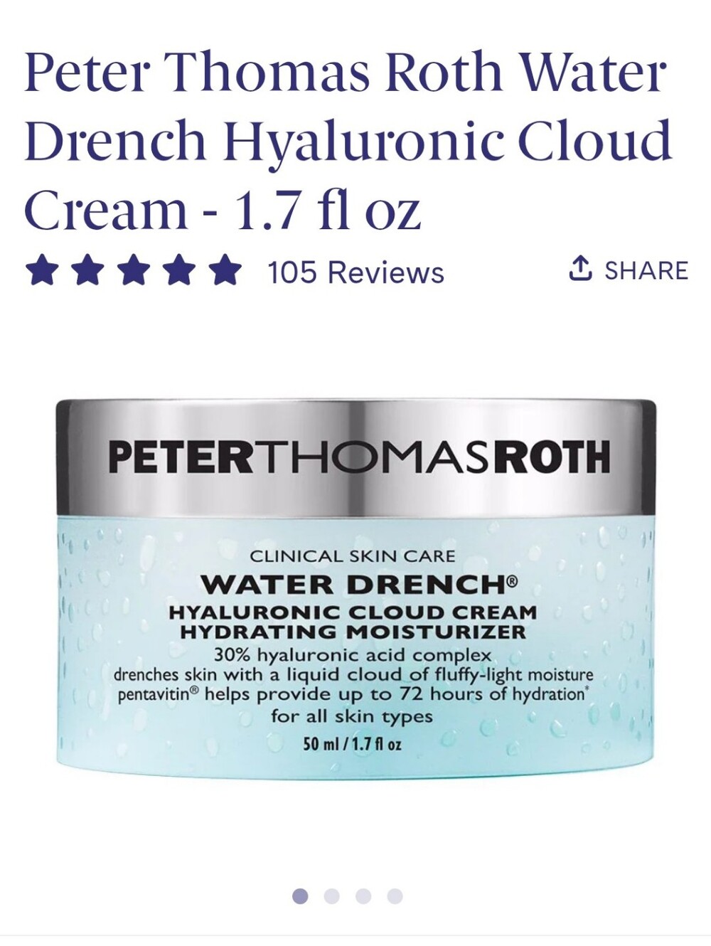 Peter Thomas Roth *Water Drench* Hyaluronic Cloud Cream Moisturizer NWT $55 MSRP